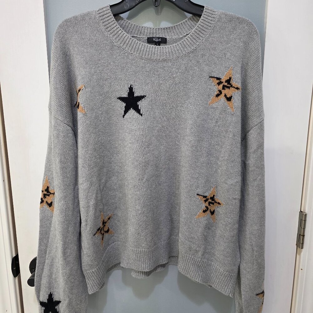 Rails Womens Crewneck Star Print‎ Sweater Gray Size L Soft Knit Lightweight